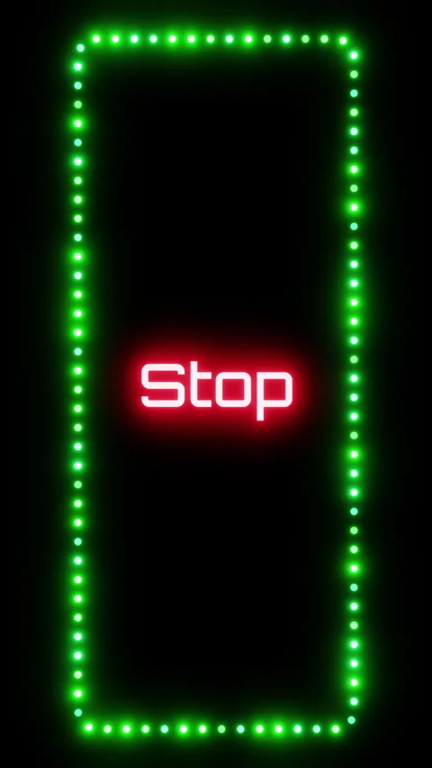 Glowing stop sign in flashing vertical frame, 3D render. Button stop background, Stock Footage 332175375