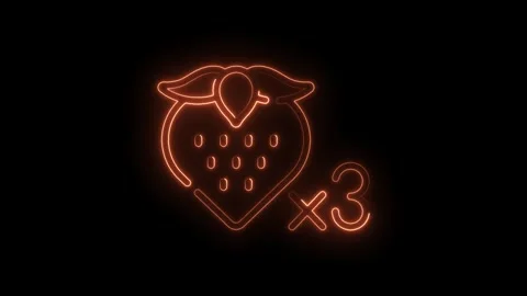 Glowing strawberry symbol multiplier effect for gaming applications with neon Stock Footage 330770653