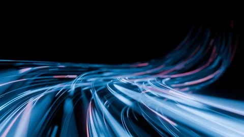 Glowing Streams of High-Speed Data Lines in Blue and Pink Curving Stockbeeldmateriaal 321353141