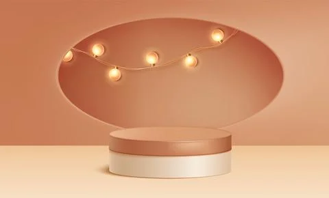 Glowing string light bulbs illuminating podium Stock Illustration