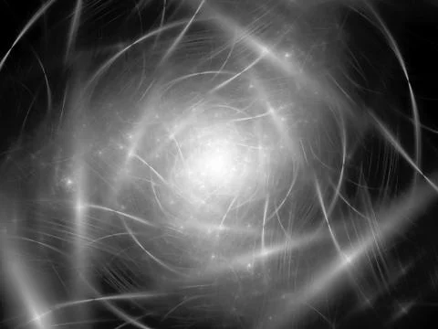 Glowing strings and trajectories in space black and white texture Stock Illustration