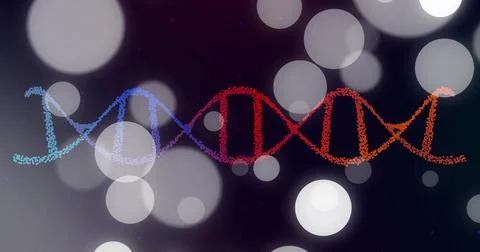 Glowing stylized DNA helix shifting across dark digital backdrop, with bokeh Stock Illustration