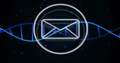 Glowing stylized envelope icon pulsing inside rings on dark backdrop, with blue Stock Photos