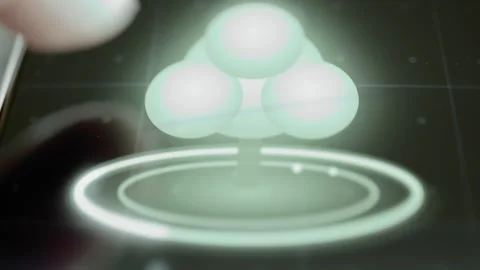 Glowing stylized tree stands centered above two bright concentric rings Stock Footage 343368327