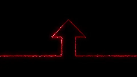 Glowing sub direction arrow neon globe icon red animation. Upward, used to .. Stock Footage 309845538