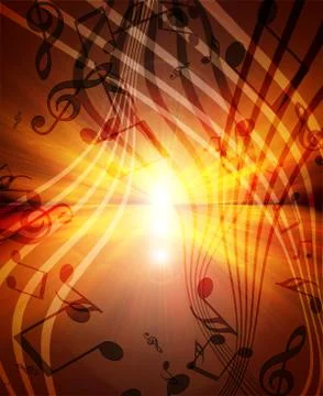 Glowing sunset with musical notes Stock Photos