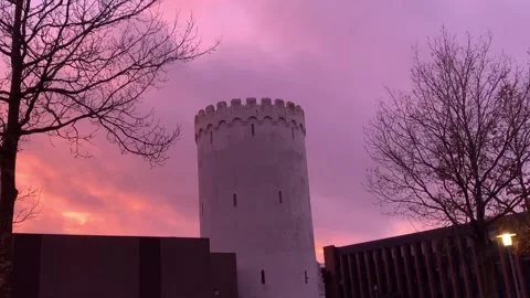 Glowing sunset over the city of Viborg, Stock Footage 263258953