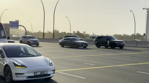 The Glowing Sunset: Sheikh Zayed Road (Dubai, The United Arab Emirates) Stock Footage 264145149