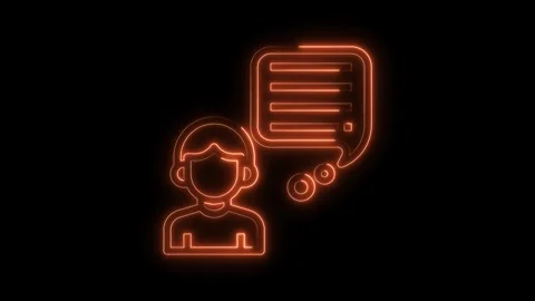 Glowing support agent icon with text bubble symbolizing customer service and Stock Footage 322971486