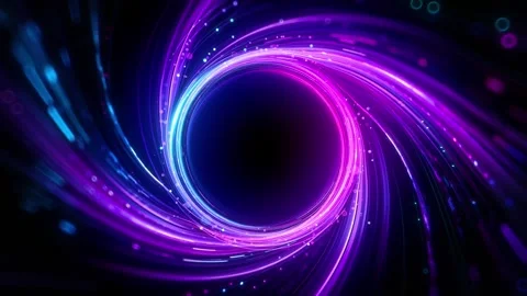 Glowing swirling vortex of vibrant light trails in blue, purple and pink color Video stock 310059057