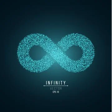 Glowing symbol of infinity from small blue particles. Volumetric sign with sh Illustrazione stock
