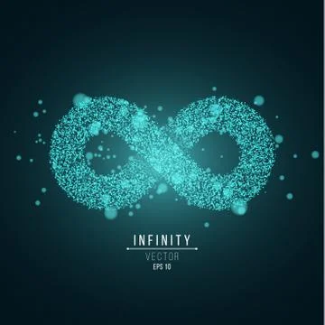 Glowing symbol of infinity from small blue particles. Glare bokeh. Volumetric Illustrazione stock