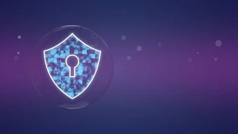 Glowing symbol of lock inside of a water droplet, surrounded by abstract small Stock Footage 123275524
