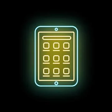 Glowing tablet icon displaying digital mobile applications Stock Illustration