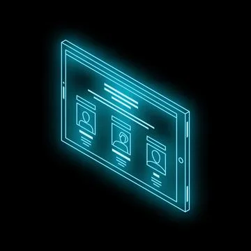 Glowing tablet showing user profiles on dark background Illustrazione stock