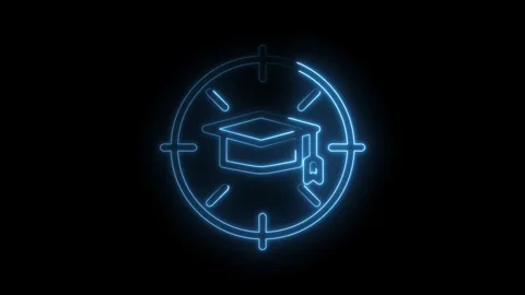 Glowing target with graduation cap animation for education concept on black.. Stock Footage 346007855