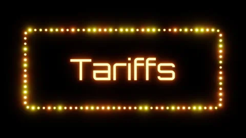 Glowing tariffs sign in flashing frame, 3D render. Tariffs background, dotted Stock Footage 332176678