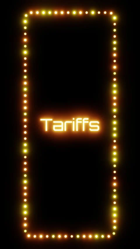 Glowing tariffs sign in flashing vertical frame, 3D render. Tariffs background, Stock Footage 332176720