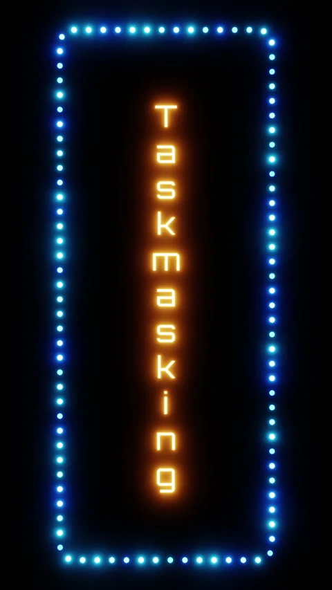 Glowing taskmasking sign in flashing vertical frame, 3D render. Task masking Stock Footage 332176604