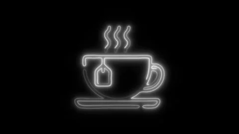 Glowing Tea Cup Icon and Symbol in HD Video Neon Stock Footage 304561074
