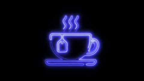 Glowing Tea Cup Icon and Symbol in HD Video Neon Stock Footage 304561075