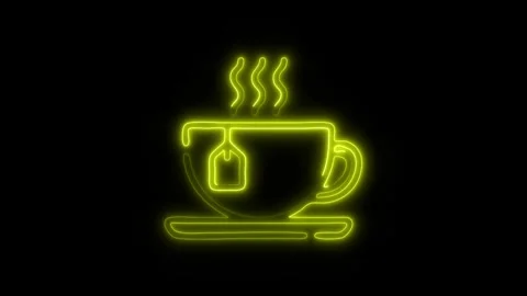 Glowing Tea Cup Icon and Symbol in HD Video Neon Stock Footage 304561076