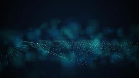 Glowing teal and blue particle grid waves in a seamless loop Stock Footage 343115046