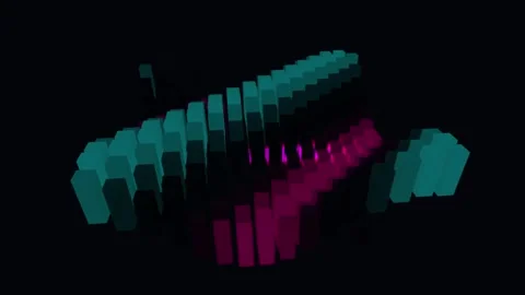 Glowing teal and magenta 3D audio equalizer bars waving on dark background,.. Stock Footage 342338145