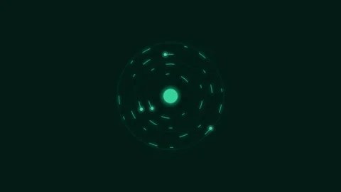 A glowing teal atom model isolated against a deep black background surface Stock Footage 338311288