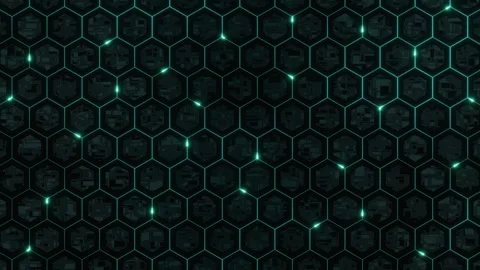 Glowing teal hexagons create a high-tech digital network background. Stock Footage 315465632