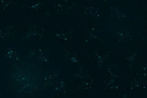 Glowing teal nodes and fine connections form scattered celestial constellat.. Stock Illustration