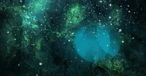 Glowing teal orb pulsating within fluid cosmic environment, with marbled veins, Stock Photos