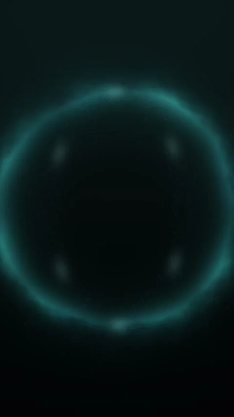 Glowing teal ring rotates, casting light on dark abstract background Stock Footage 330561688