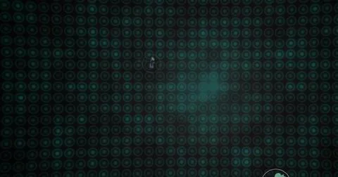 Glowing teal-ringed grid covering digital panel, showing soft spotlight and Illustrazione stock