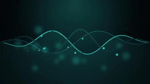 Glowing teal wave lines undulate with drifting particles in a seamless loop Stock Footage 341070659