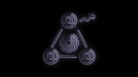 Glowing teamwork triangle with gear and growth arrow on black background Stock Footage 308194584
