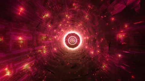 Glowing technical sci-fi space tunnel 3d illustration design artwork backgr.. Ilustração Stock