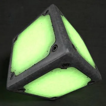 Glowing Techno Metal Cube 3D Model