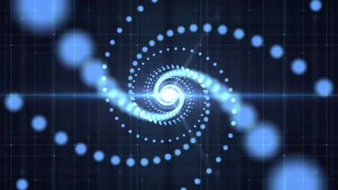 Glowing technology tunnel. Flight through neon dots spiral. Stockbeeldmateriaal 112369824