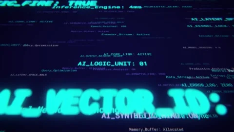 Glowing text with ai data processing on a screen, representing neural network Stock Footage 347388753