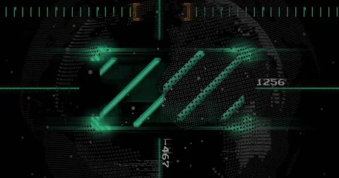 Glowing three-bar symbol responding to ping, projecting pixel halo, displaying Illustrazione stock