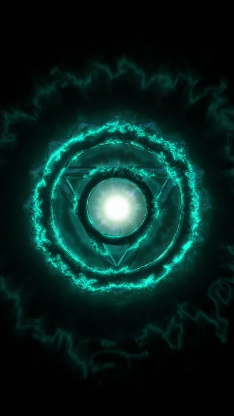 Glowing Throat Chakra energy vortex animation, radiant light aura, sacred spirit Stock Footage 319086800
