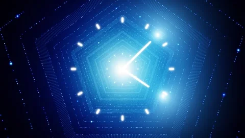 Glowing time clock loop motion inside 3d tunnel Stock Footage 340589695