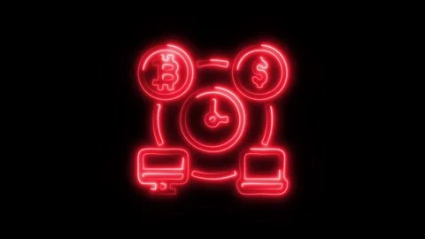 Glowing Time Management Icon and Symbol in HD Video Neon Stock Footage 304557776