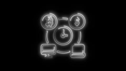 Glowing Time Management Icon and Symbol in HD Video Neon Stock Footage 304557782
