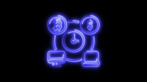 Glowing Time Management Icon and Symbol in HD Video Neon Stock Footage 304557783