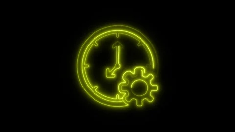 Glowing Time Management Icon and Symbol in HD Video Neon Stock Footage 304558086