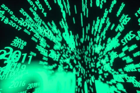 Glowing time numbers with dark background, 3d rendering. 스톡 일러스트