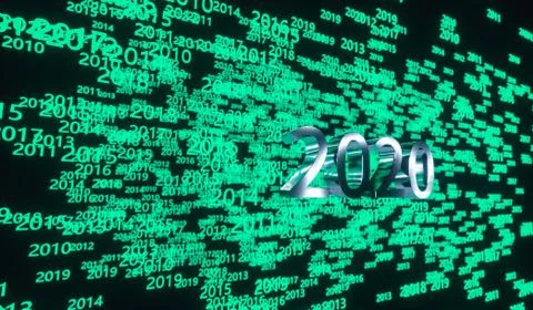 Glowing time numbers with dark background, 3d rendering. Stock Illustration