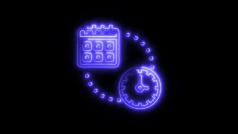 Glowing Time Zone Icon and Symbol in HD Video Neon Stock Footage 304557768